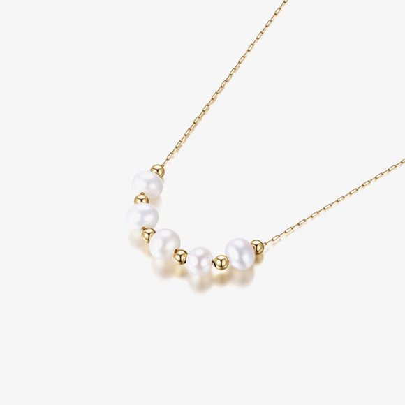 NEW Silver Gold Luxury Golden Clavicle Pearl Beads Necklace - Picture 3 of 3